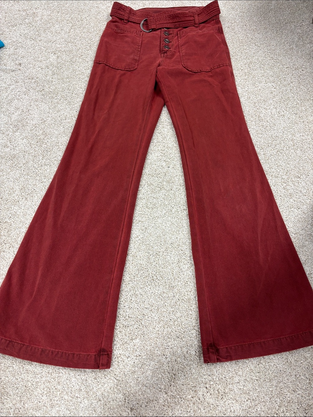 Free People Brick Red High-Rise Wide Leg Pants with Belt